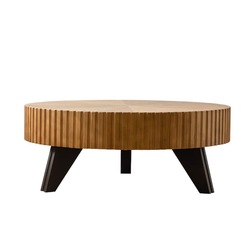 35.4 Inch Retro Round Coffee Table Multifunctional Coffee Table with 3 Solid Wood Legs for Living Room, Brown