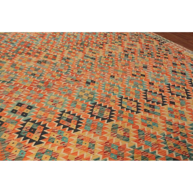 Reversible Kilim Oriental Rug Flatweave Orange Wool Carpet - 10'1"x 12'9"
