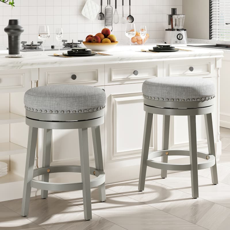 Swivel Counter Height Bar Stool with Upholstered Seat Solid Wood Frame