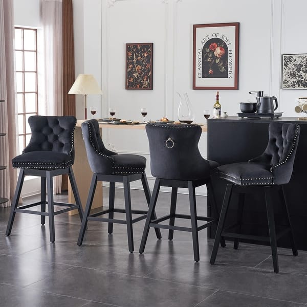 Swivel Counter Height Bar Stools with Backs, Upholstered Dining Room and Kitchen Bar Stools Set of 4 with Wood Legs