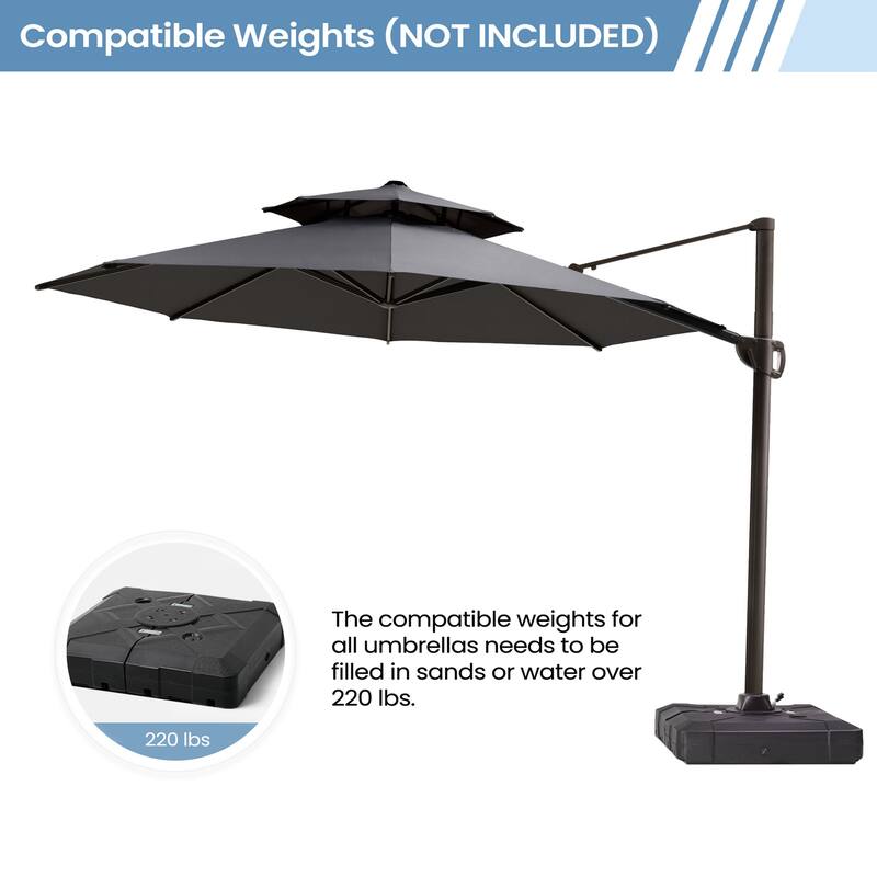 Crestlive Outdoor Luxury 11.5 Ft Patio Cantilever Umbrella with Tilting & Rotating Shading Area