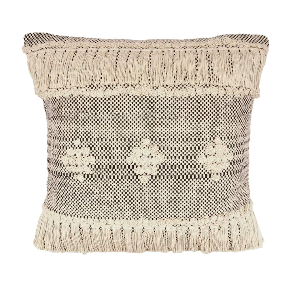 Handwoven Over-Tufted Diamond Square Throw Pillow - 20" - Cream and Black