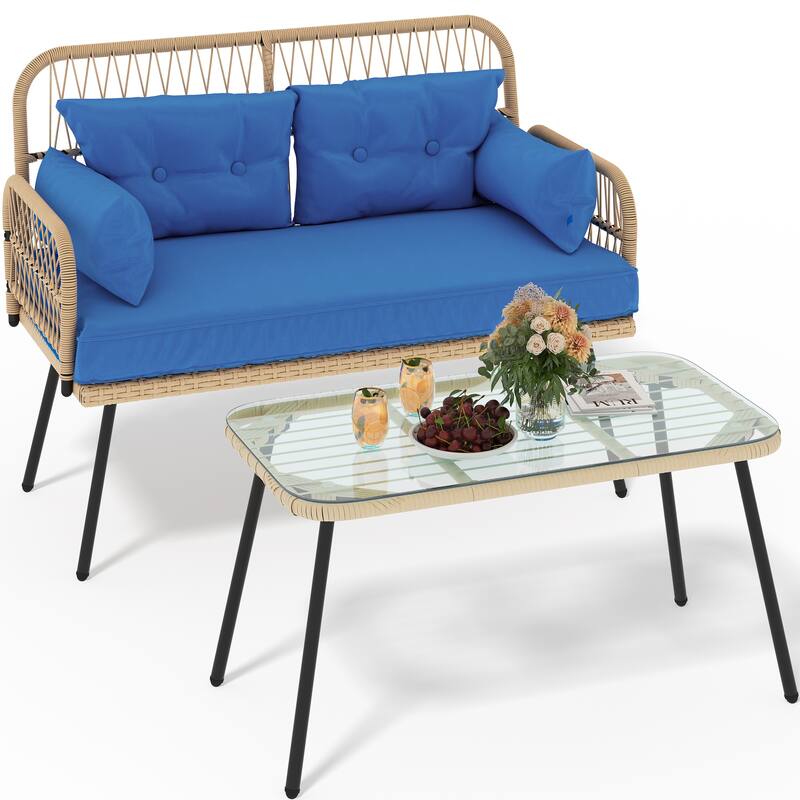 Iron+PE Rattan 2 - Person Seating Group with Cushions - Set of 4