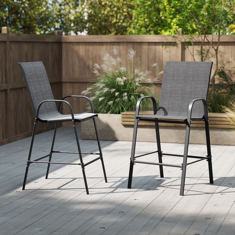 Gymax 4PCS Outdoor Bar Stools 29'' Fabric Bar Height Stools w/