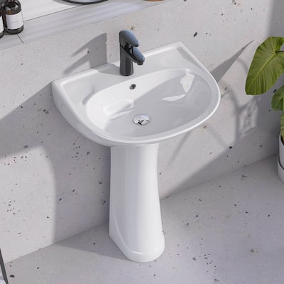 Modern U-Shape White Pedestal Bathroom Sink With Overflow - Modern U-Shape White Pedestal Bathroom Sink 007