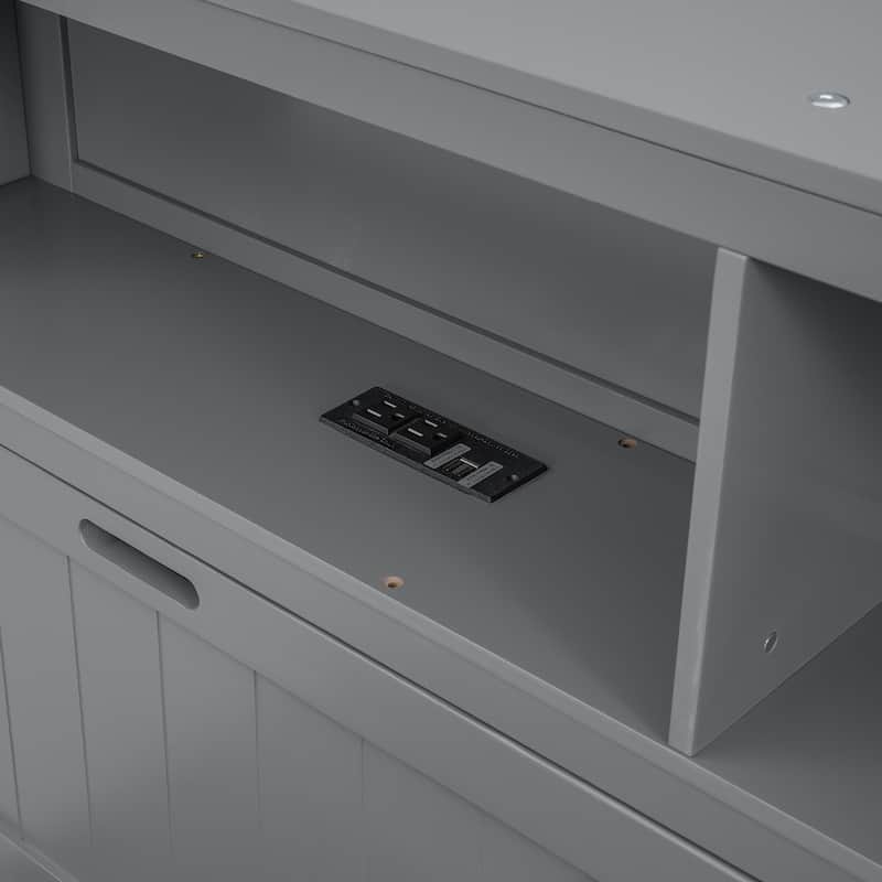 Gray Full Size Wooden Platform Bed with LED Headboard, Charging Station & 2 Drawers