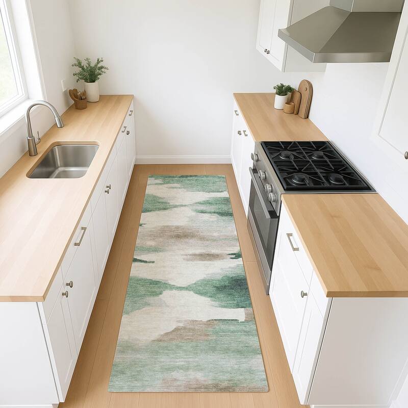 Machine Washable Indoor/ Outdoor Abstract Watercolor Chantille Rug