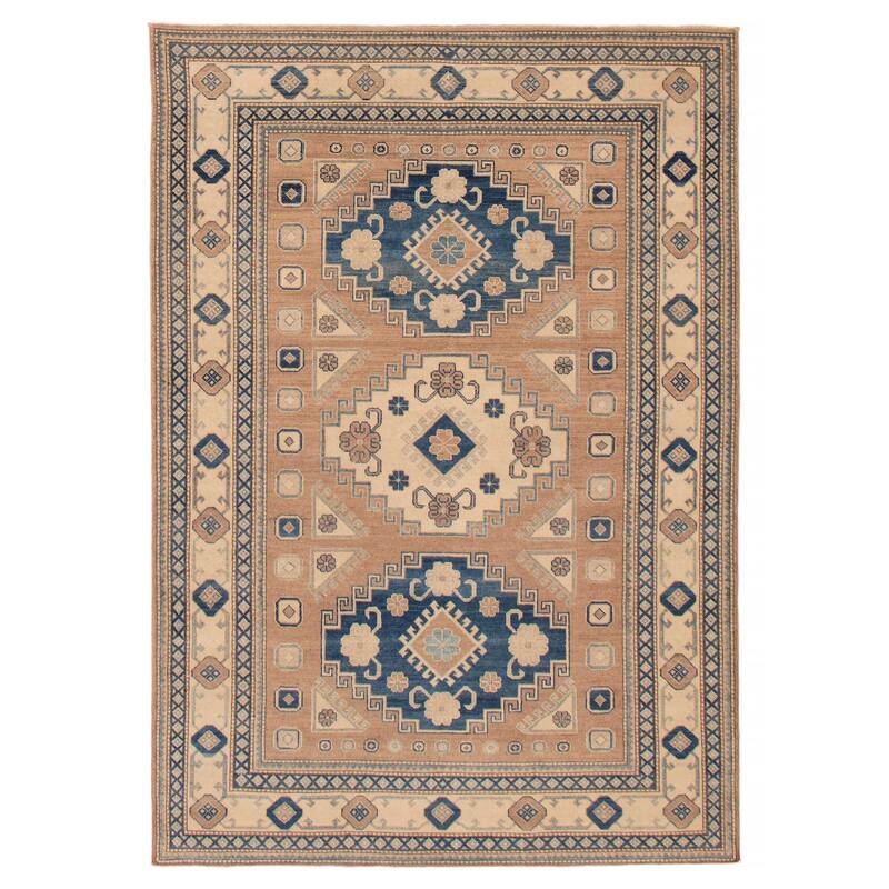 ECARPETGALLERY Hand-knotted Finest Ghazni Brown Wool Rug - 6'1 x 8'9 - Light Brown - 6'1 x 8'9