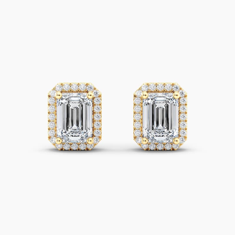 Auriya 14k Gold Lab Grown Halo Emerald Diamond Stud Earrings 0.50 to 8.00 ct. tw. Push-Back (F-G VS) - White - Yellow - 1.82ct. tw.