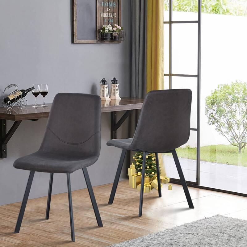 Dining Chairs Set of 2 Mid-Century Metal Legs Gray for Kitchen Dining