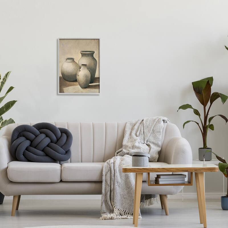 Stupell Clay Plant Pottery Jars Still Life Pencil Sketch Framed Wall Art,Design by Andre Mazo - Brown