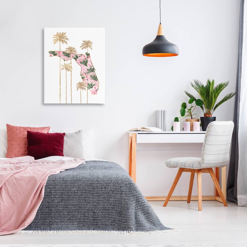 Stupell Flamingo Print Florida State with Palm Trees Canvas Wall Art - Multi-Color