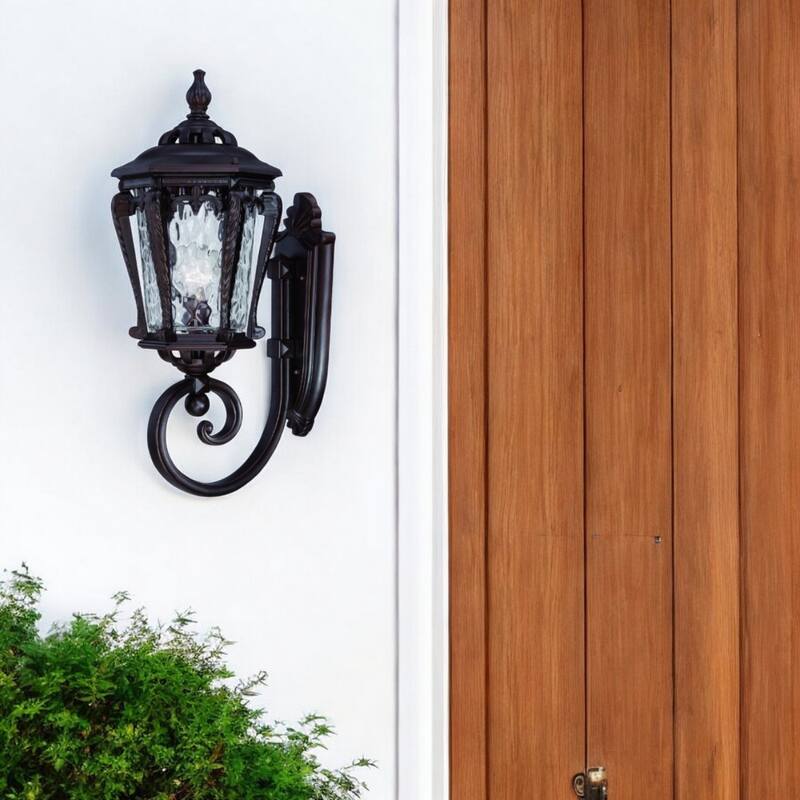 Bronze Aluminum Outdoor Wall Lantern Light with Hammered Glass Hardwired - 11.50” x 9.50” x 23” (D x W x H)