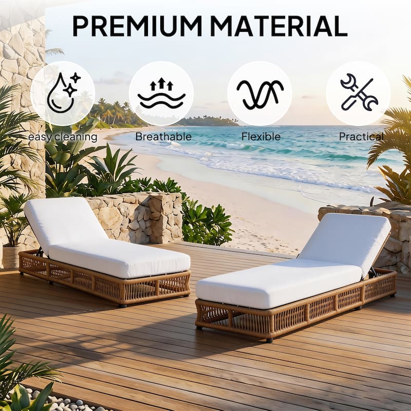 2-Piece Adjustable Backrest Outdoor Chaise Lounge Chair Patio Pool Lounger