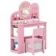 preview thumbnail 7 of 5, Wooden Pretend PlayVanity Table & Chair Set Kids Vanity Set Pink