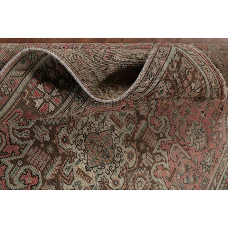 Geometric Tabriz Persian Vintage Area Rug Handmade Pink Wool Carpet - 6'5"x 9'8"