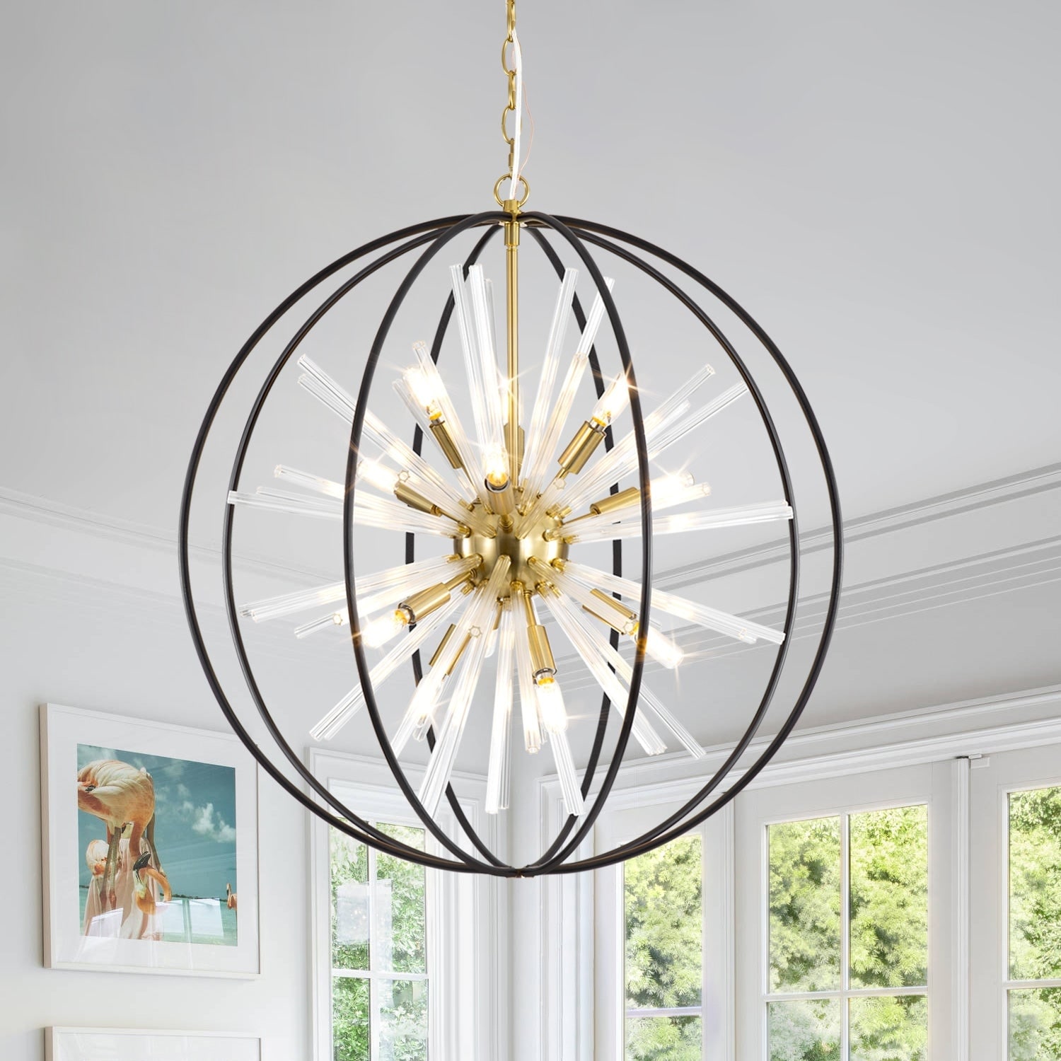 Modern Chandelier 27" 10-light Black and Gold Orb