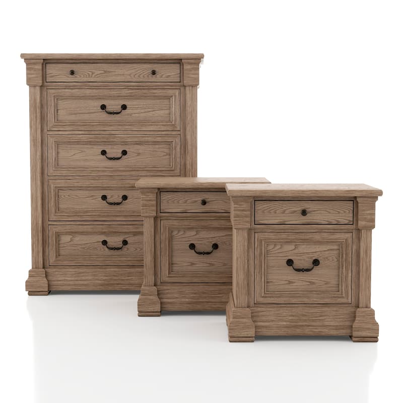 Furniture of America Wacine 3-Piece Weathered Grey Wood Chest and 2-Nightstand Bedroom Set