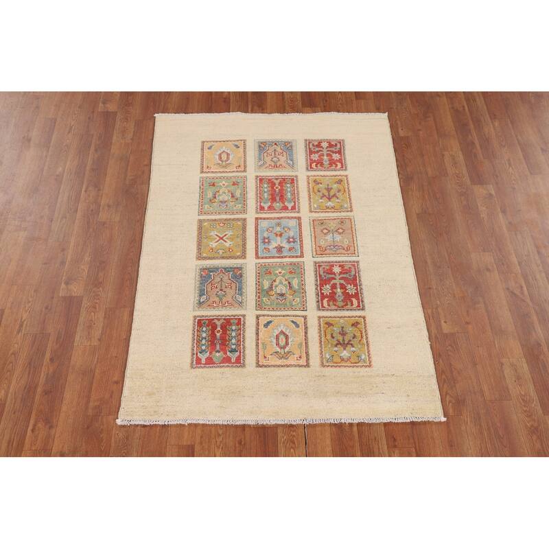 Garden Design Kazak Accent Rug Hand-Knotted Traditional Wool Carpet - 3'5" x 4'9"