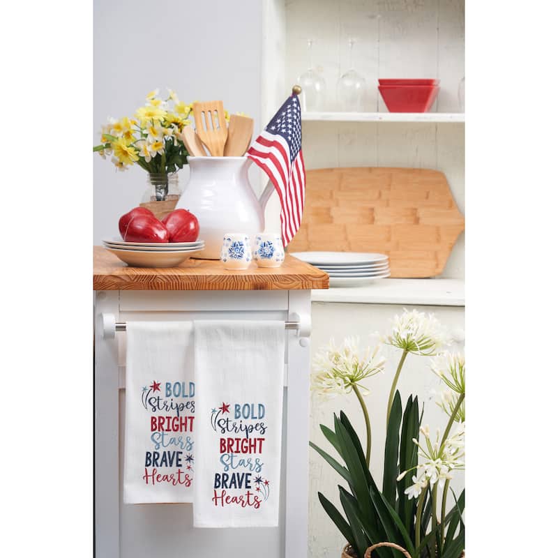 Bold Stripes Bright Stars Brave Hearts 4th of July Kitchen Towel Patriotic Dishtowel Decoration