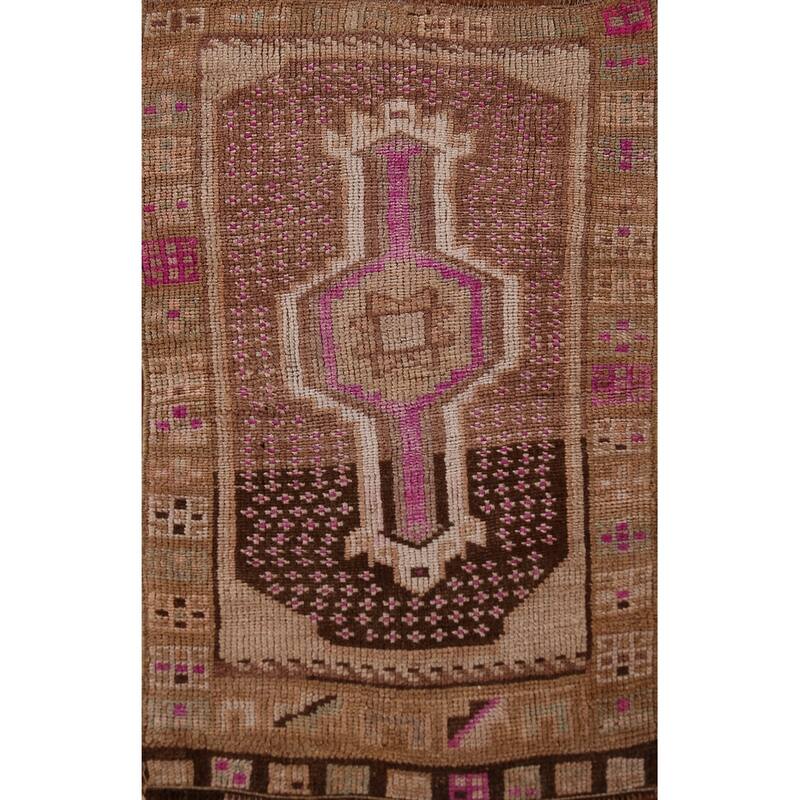 Hand Knotted Oriental 100% Wool Carpet Transitional Tribal Brown Anatolian Area Rug - 3' 0'' X 1' 10''