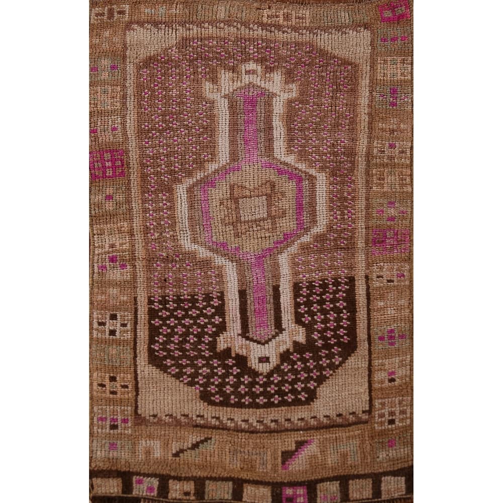 Hand Knotted Oriental 100% Wool Carpet Transitional Tribal Brown Anatolian Area Rug - 3' 0'' X 1' 10''