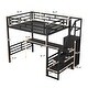 preview thumbnail 3 of 7, Full Size Metal Loft Bed with Desk and Small Wardrobe, Heavy Duty Storage Bed w/ Staircase and Guardrail No Box Spring Needed