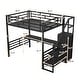 preview thumbnail 4 of 7, Full Size Metal Loft Bed with Storage Staircase, Heavy-Duty High Loft Bed Frame with Desk & Small Wardrobe for Kids Teens Adults