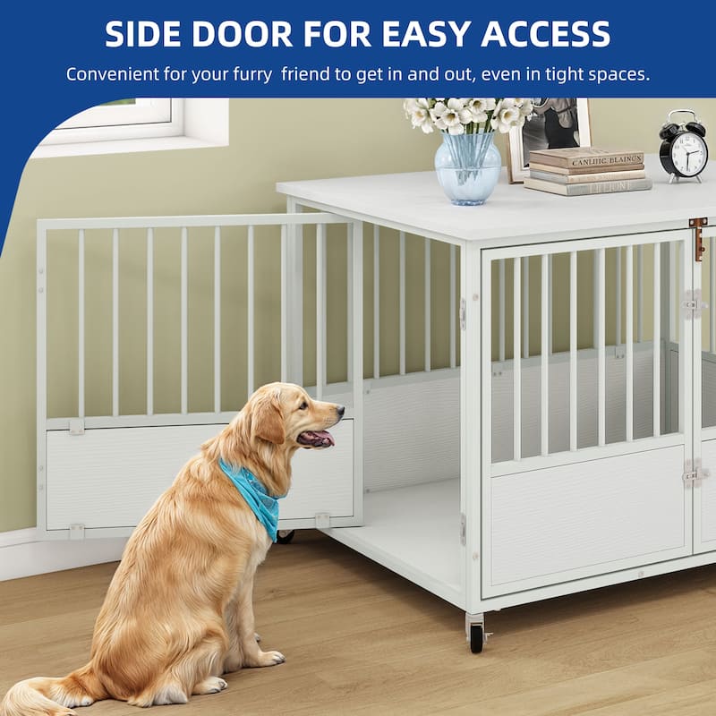 Moasis 38"/43" Dog Crate Furniture with Wheels & Double-Doors