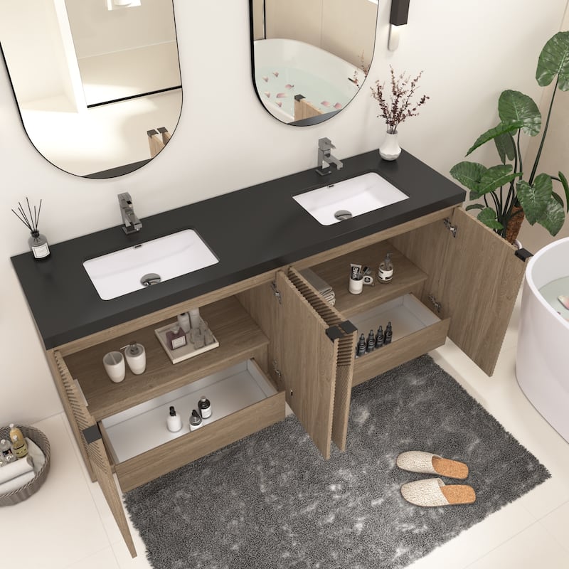 Milano 72" Freestanding Bathroom Vanity with Double Black Acrylic Sink