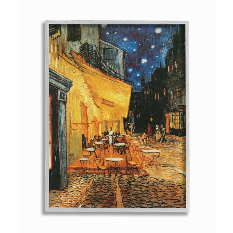 Stupell Café Terrace at Night Traditional Van Gogh Painting Framed Wall Art - Multi-Color - 16 x 20 - Grey