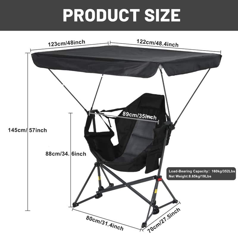 Portable Hammock Camping Chair with Adjustable Canopy, Swing Seat, Cup Holder & Folding Rocking Design