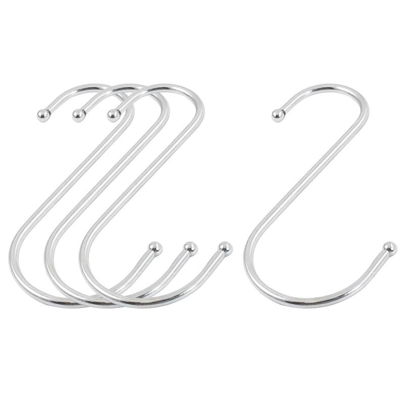 4 Pcs 105mm Metal Ball End S Shaped Hook Hanger for Clothing Baskets - Silver Tone