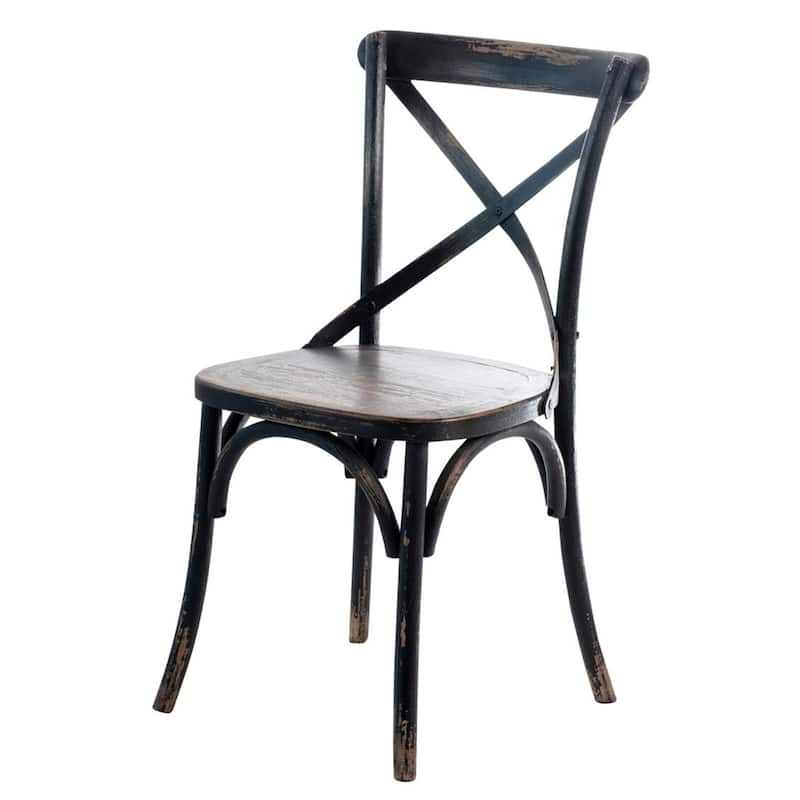 Puri Dining Side Chair Set of 2, X Shaped Backrest, Reclaimed Black