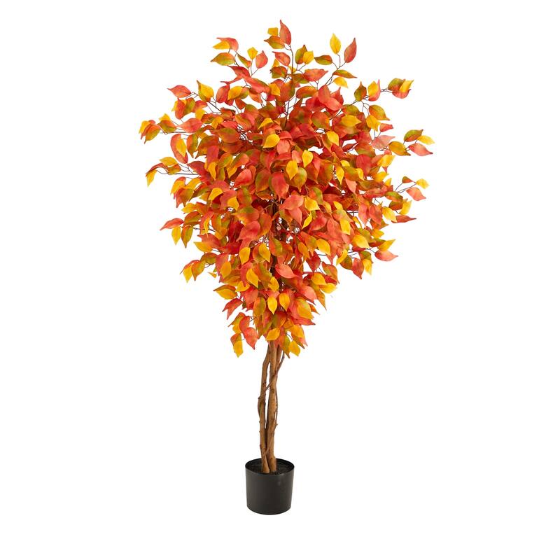 Artificial Fall Tree 5ft - Autumn Decorative Tree with Trunk - Indoor Harvest Décor - Green - 61 Inches and Over