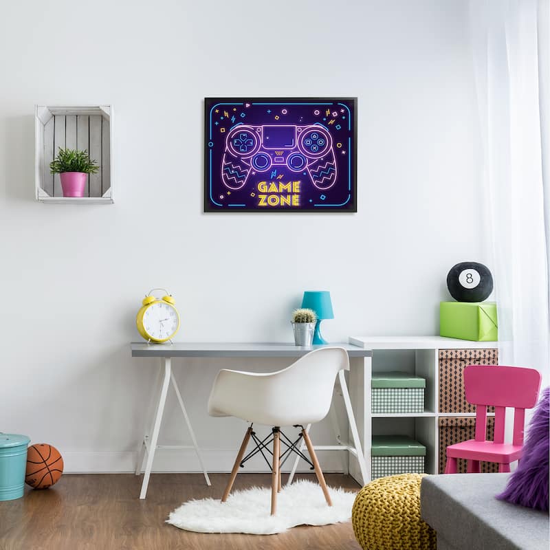 Stupell Vivid Neon Style Game Zone Arcade Gamer Sign Framed Wall Art - Pink