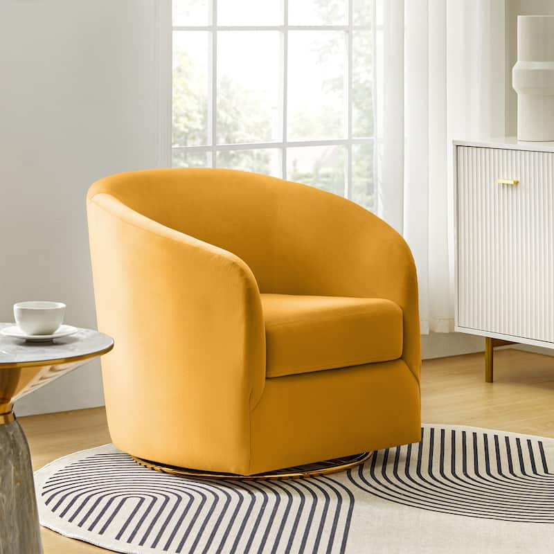 Eleuterio Modern Velvet Curved Swivel Accent Barrel Chair with Metal Base by HULALA HOME
