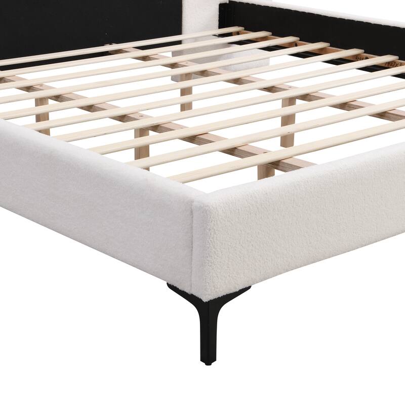 Platform Bed Frame with Integrated Lights, Upholstered Bed Frame with Headboard, Wood Slat Support, No Box Spring Needed