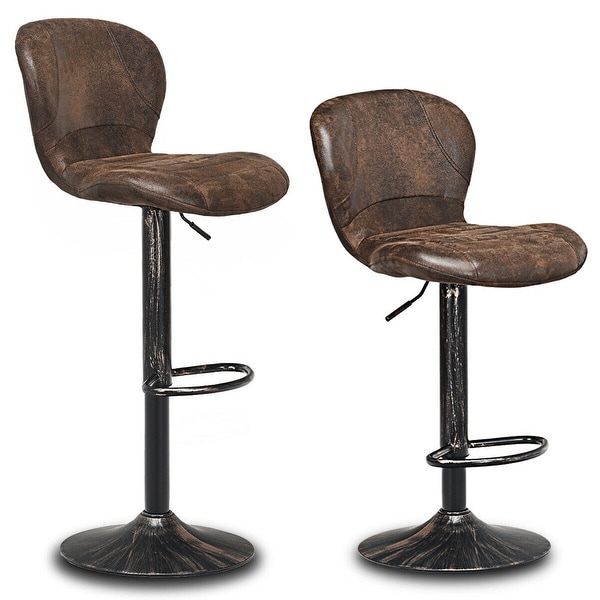 Zipperl Bar Stools Set of 2 High-End Leather Counter Height Bar Chairs with Backs and Arms Modern Hydraulic Swivel Pub Chair Beauty Salon Stool with Cushion Seat Espresso 