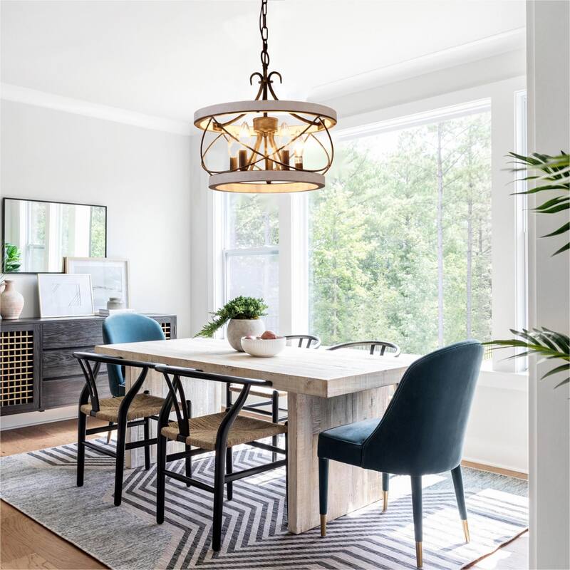 Oaks Aura Farmhouse 5-Light Cage Rustic Chandelier, Adjustable Height Industrial Pendant Ceiling Light for Kitchen Dining Room
