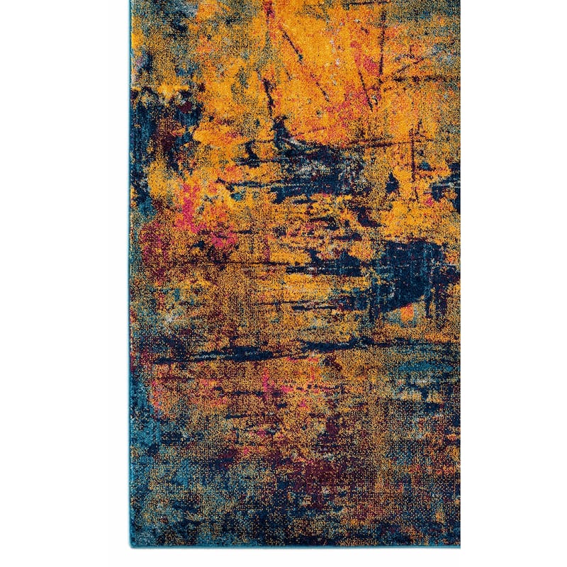 Maclin Modern Abstract Burnt Orange & Navy Polypropylene Area Rug