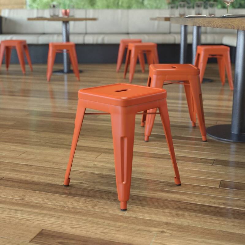 18 Inch Table Height Indoor Stackable Metal Dining Stool-Set of 4 - Orange