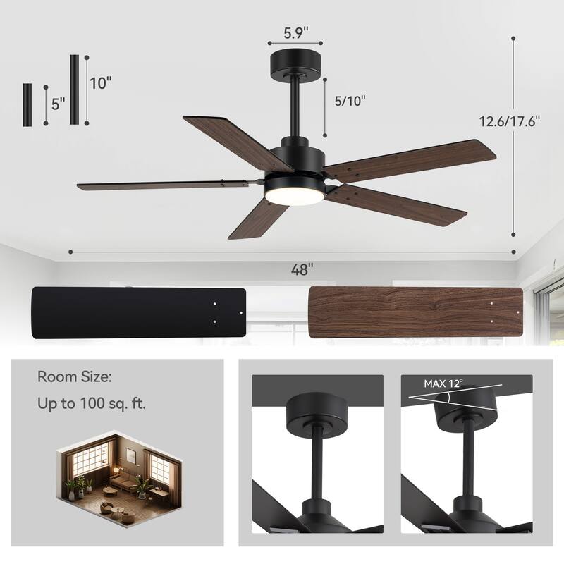 42/48/52/56/62-IN LED Ceiling Fan with Light Kit and Remote(5/7-Blade)