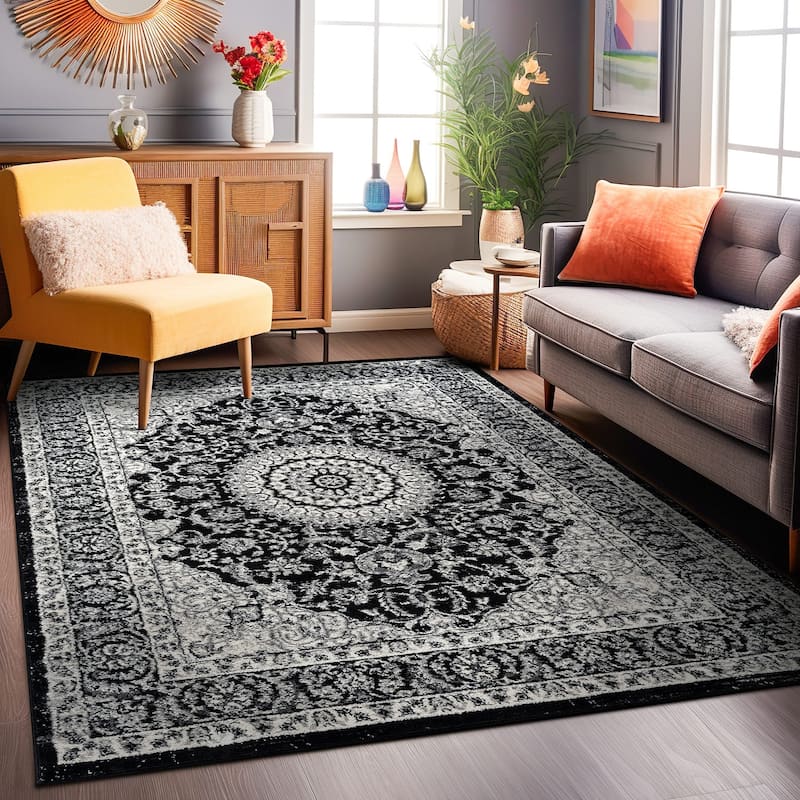 World Rug Gallery Traditional Oriental Medallion Area Rug - 3' 3" x 5' - Black