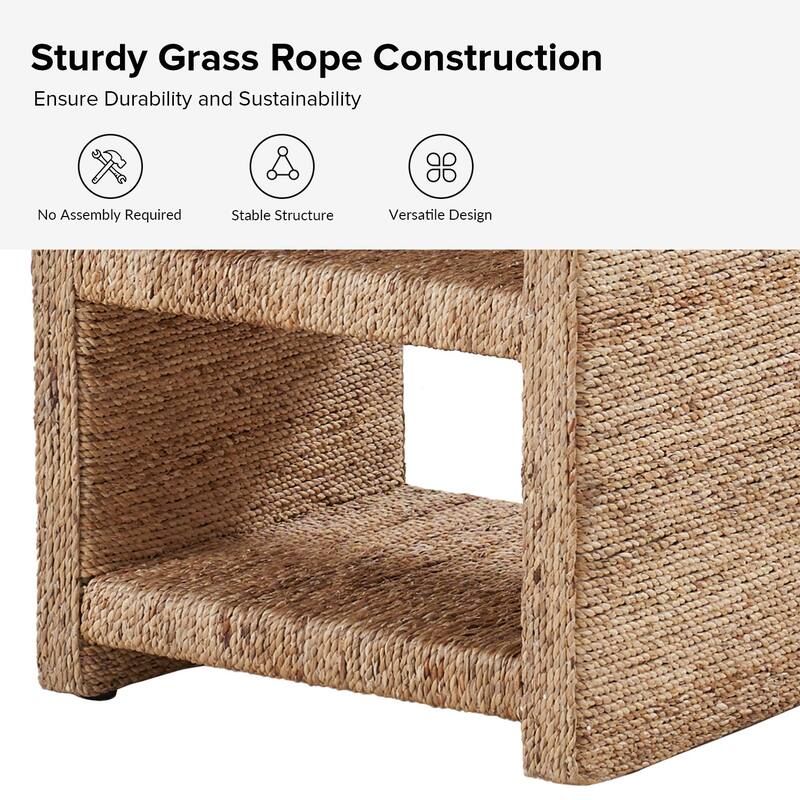 Dominik Farmhouse 24" Grass Rope Side Table with Two Open Shelves Set of 2 by HULALA HOME