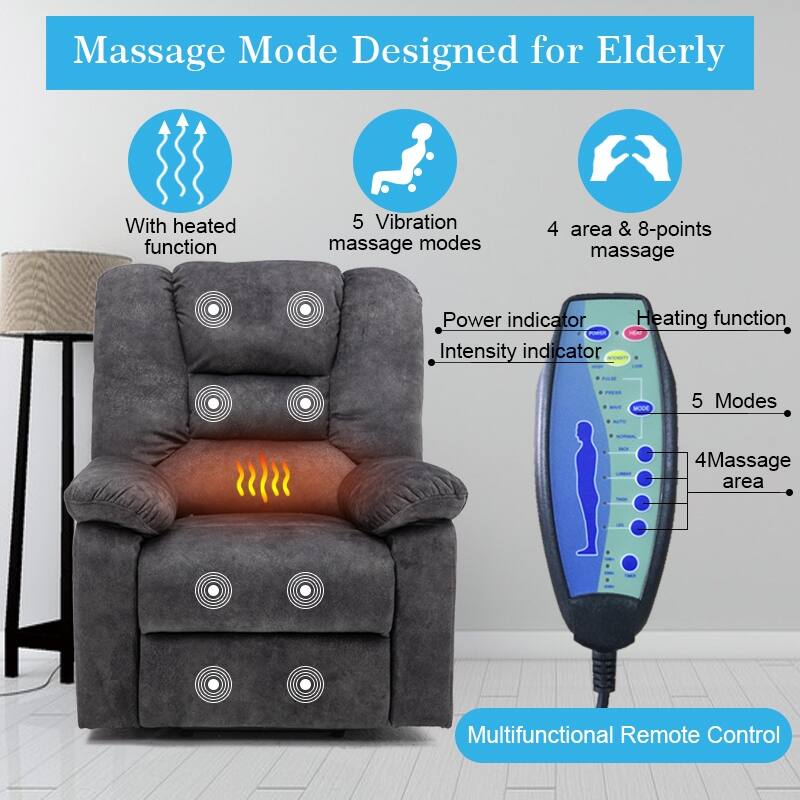 Power Lift Recliner Chair with Massage, Heat, USB & Side Pocket