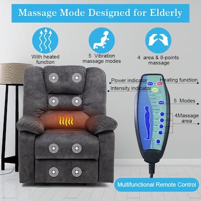 Power Lift Recliner Chair with Massage & Heat, Ergonomic Single Sofa Chair, Electric Reclining with USB Port & Side Pockets