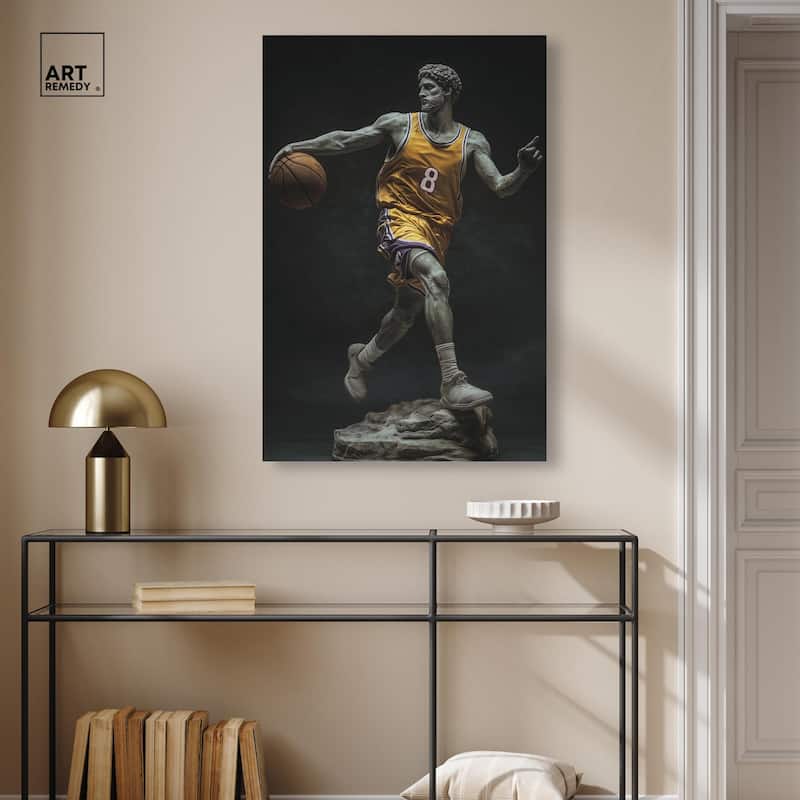 Basketball Yellow Uniform Canvas by Art Remedy, Gallery Wrapped
