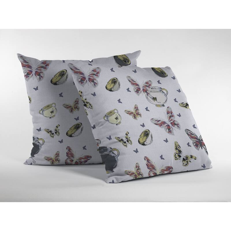16" White Butterflies Zippered Suede Throw Pillow