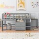 preview thumbnail 2 of 7, Gray Twin Wooden Loft Bed with Movable Desk, Small Desk, Drawers, Guardrail